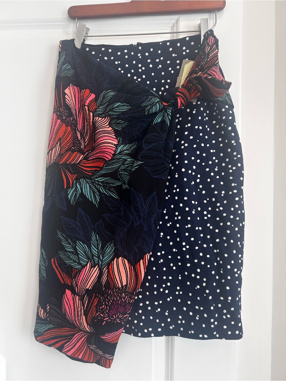 Maeve Floral & Polka Dot Wrap Skirt - Navy, Coral, Teal